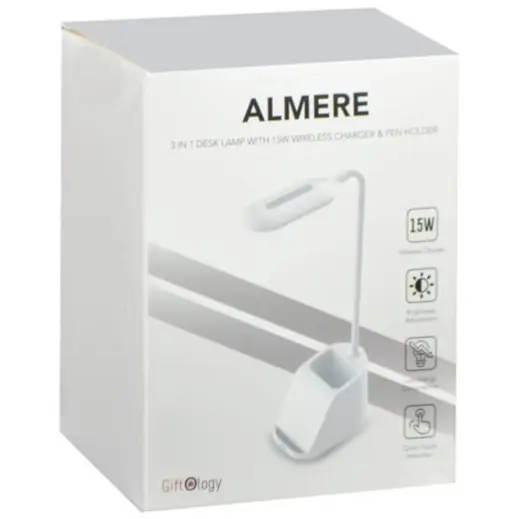 Almere Giftology 3-in-1 Desk Lamp With 15W Wireless Charger & Pen Holder White Gift Box